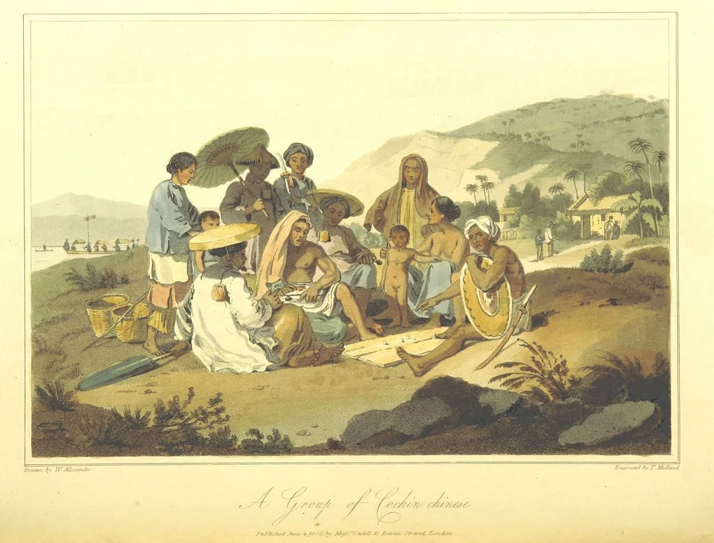 An illustration from A Voyage to Cochin China, in the years 1792, and 1793: containing a general view of the productions, and political importance of this kingdom; and also of such European settlements as were visited on the voyage, with sketches of the manners, character, and condition of their inhabitants. To which is annexed an account of a journey, made in the years 1801 and 1802, to the residence of the chief of the Booshuana nation ... from a manuscript journal [by - Truter] with a chart of the route, etc, 1806, leaf 362