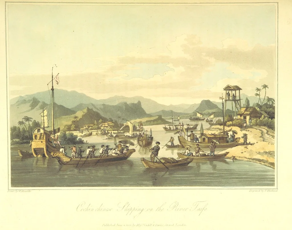 An illustration from A Voyage to Cochin China, in the years 1792, and 1793: containing a general view of the productions, and political importance of this kingdom; and also of such European settlements as were visited on the voyage, with sketches of the manners, character, and condition of their inhabitants. To which is annexed an account of a journey, made in the years 1801 and 1802, to the residence of the chief of the Booshuana nation ... from a manuscript journal [by - Truter] with a chart of the route, etc, 1806, leaf 375