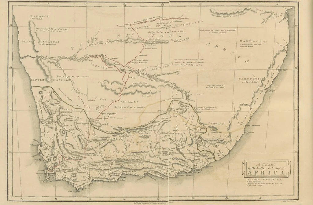 An illustration from A Voyage to Cochin China, in the years 1792, and 1793: containing a general view of the productions, and political importance of this kingdom; and also of such European settlements as were visited on the voyage, with sketches of the manners, character, and condition of their inhabitants. To which is annexed an account of a journey, made in the years 1801 and 1802, to the residence of the chief of the Booshuana nation ... from a manuscript journal [by - Truter] with a chart of the route, etc, 1806, leaf 420
