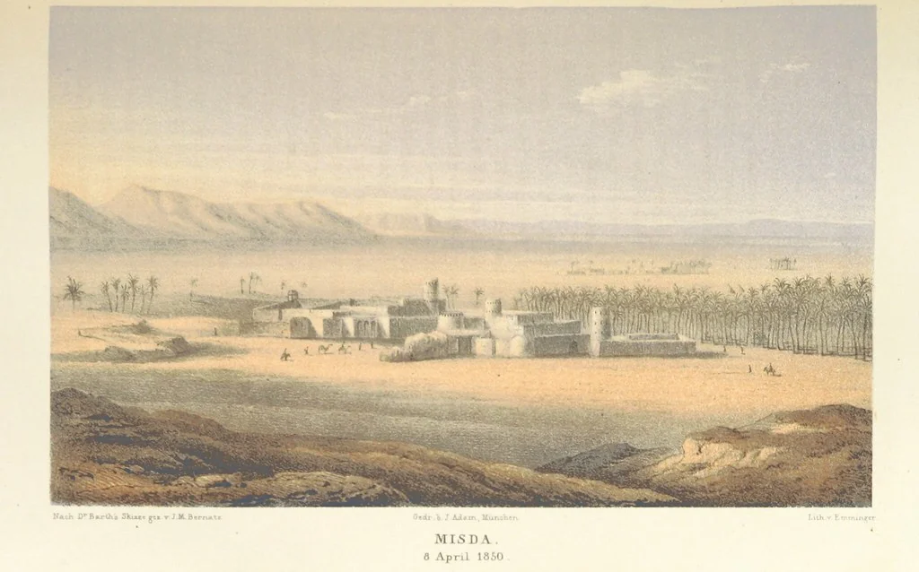 An illustration from Reisen und Entdeckungen in Nord- und Central-Afrika in den Jahren 1849 bis 1855. Von Dr. H. Barth. Tagebuch seiner im Auftrag der Brittischen Regierung unternommenen Reise ... Mit Karten, Holzschnitten und Bildern. L.P, 1857, leaf 165