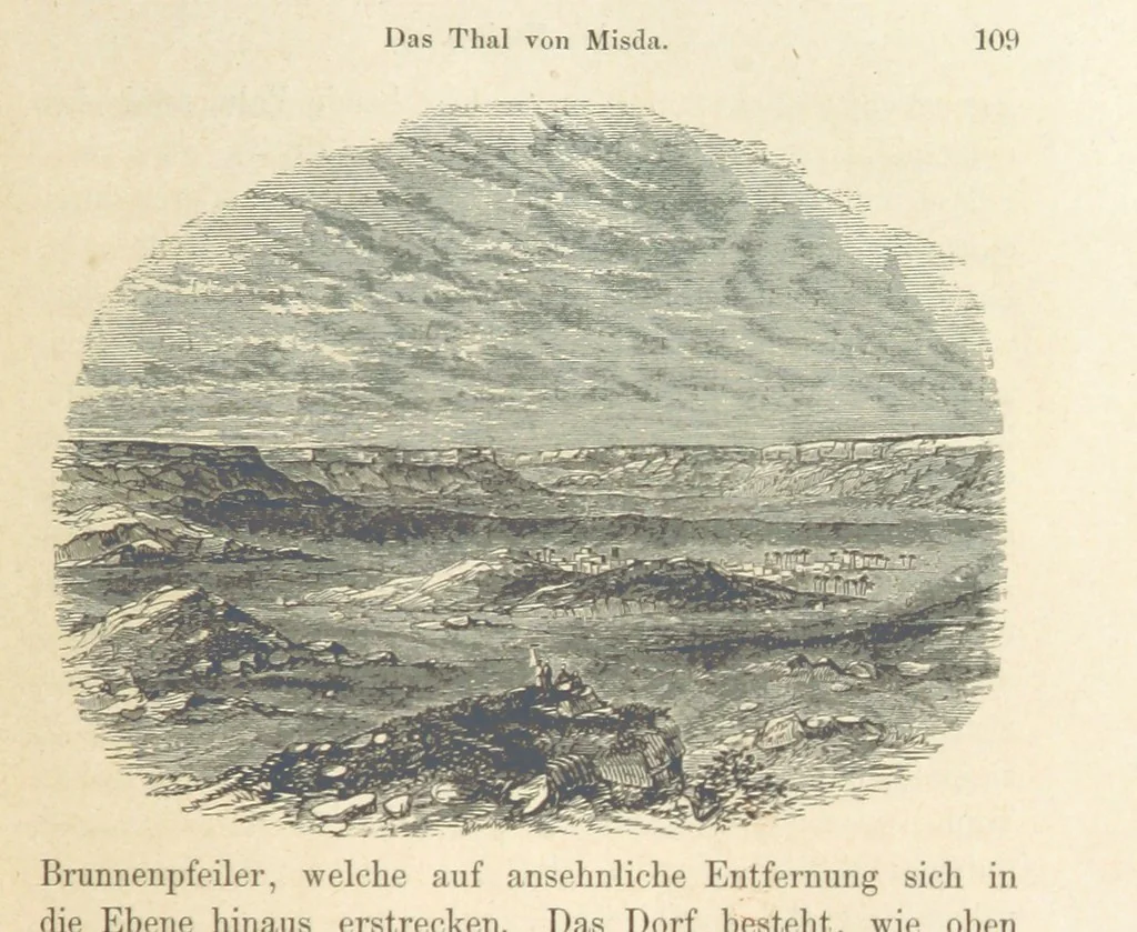 An illustration from Reisen und Entdeckungen in Nord- und Central-Afrika in den Jahren 1849 bis 1855. Von Dr. H. Barth. Tagebuch seiner im Auftrag der Brittischen Regierung unternommenen Reise ... Mit Karten, Holzschnitten und Bildern. L.P, 1857, leaf 167