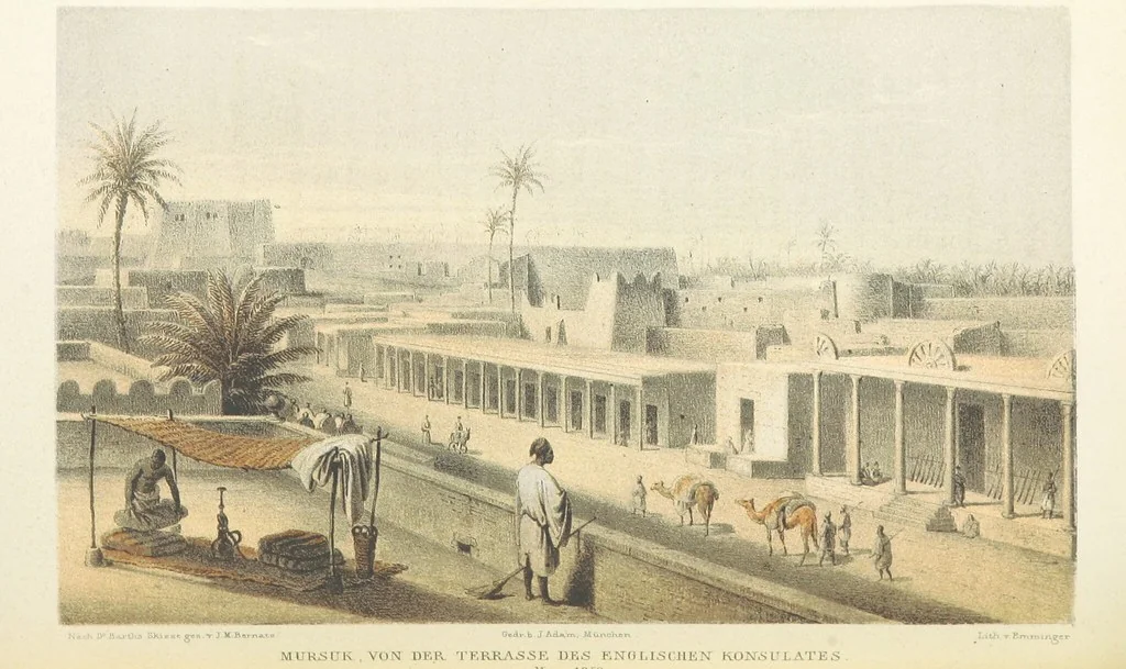 An illustration from Reisen und Entdeckungen in Nord- und Central-Afrika in den Jahren 1849 bis 1855. Von Dr. H. Barth. Tagebuch seiner im Auftrag der Brittischen Regierung unternommenen Reise ... Mit Karten, Holzschnitten und Bildern. L.P, 1857, leaf 238