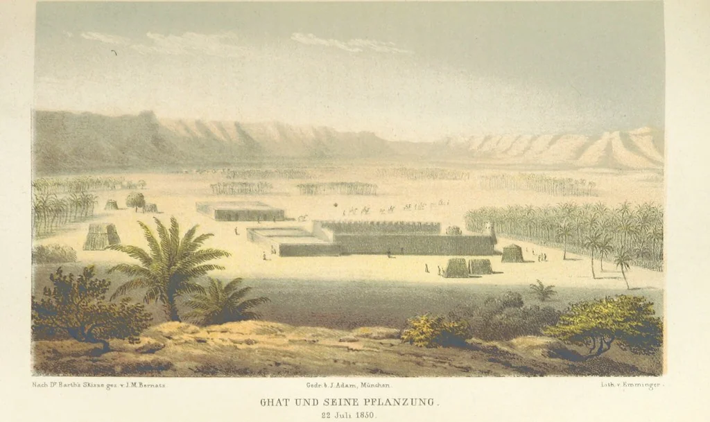 An illustration from Reisen und Entdeckungen in Nord- und Central-Afrika in den Jahren 1849 bis 1855. Von Dr. H. Barth. Tagebuch seiner im Auftrag der Brittischen Regierung unternommenen Reise ... Mit Karten, Holzschnitten und Bildern. L.P, 1857, leaf 327