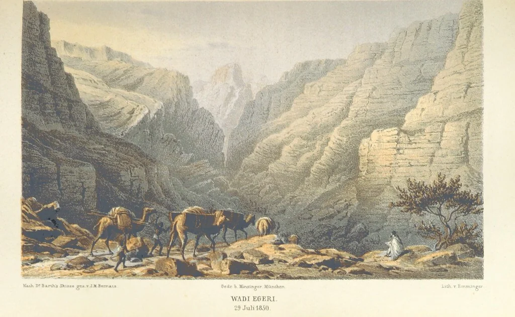 An illustration from Reisen und Entdeckungen in Nord- und Central-Afrika in den Jahren 1849 bis 1855. Von Dr. H. Barth. Tagebuch seiner im Auftrag der Brittischen Regierung unternommenen Reise ... Mit Karten, Holzschnitten und Bildern. L.P, 1857, leaf 347