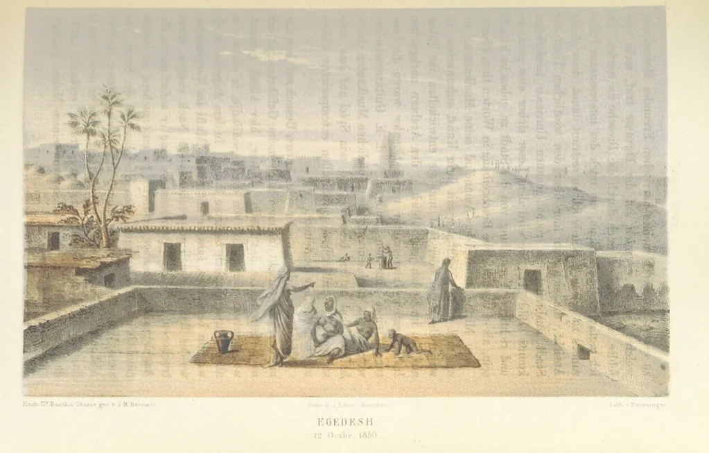 An illustration from Reisen und Entdeckungen in Nord- und Central-Afrika in den Jahren 1849 bis 1855. Von Dr. H. Barth. Tagebuch seiner im Auftrag der Brittischen Regierung unternommenen Reise ... Mit Karten, Holzschnitten und Bildern. L.P, 1857, leaf 523