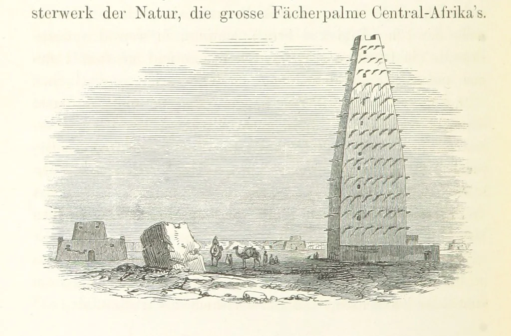 An illustration from Reisen und Entdeckungen in Nord- und Central-Afrika in den Jahren 1849 bis 1855. Von Dr. H. Barth. Tagebuch seiner im Auftrag der Brittischen Regierung unternommenen Reise ... Mit Karten, Holzschnitten und Bildern. L.P, 1857, leaf 568
