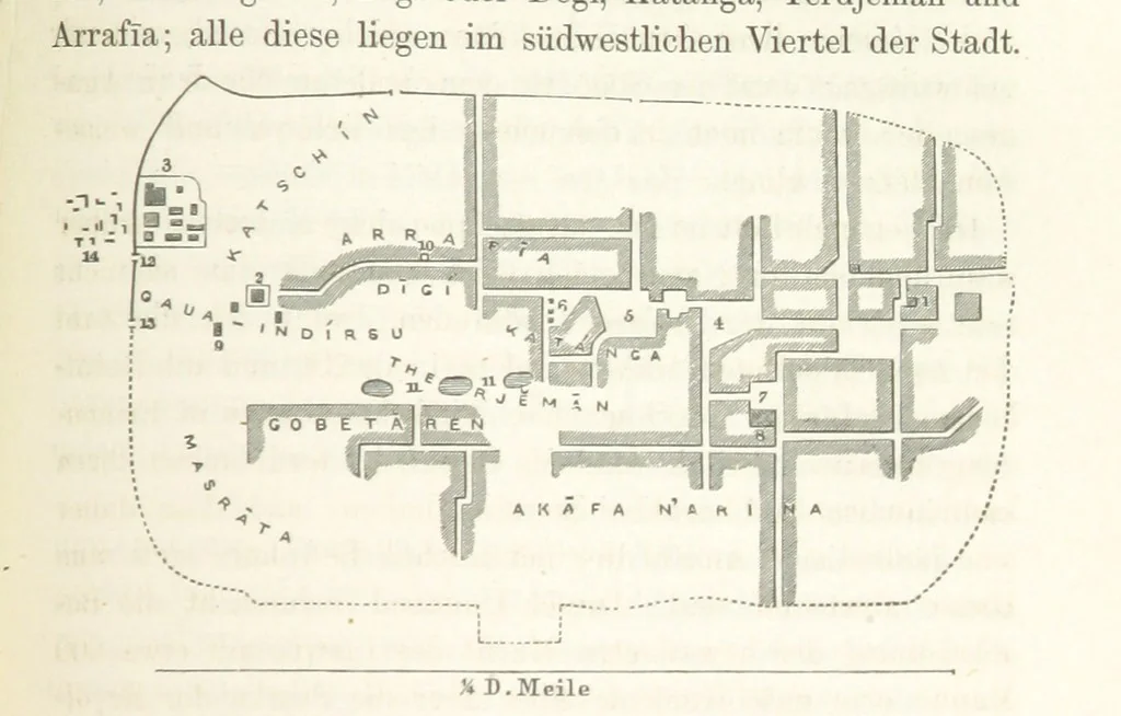 An illustration from Reisen und Entdeckungen in Nord- und Central-Afrika in den Jahren 1849 bis 1855. Von Dr. H. Barth. Tagebuch seiner im Auftrag der Brittischen Regierung unternommenen Reise ... Mit Karten, Holzschnitten und Bildern. L.P, 1857, leaf 597