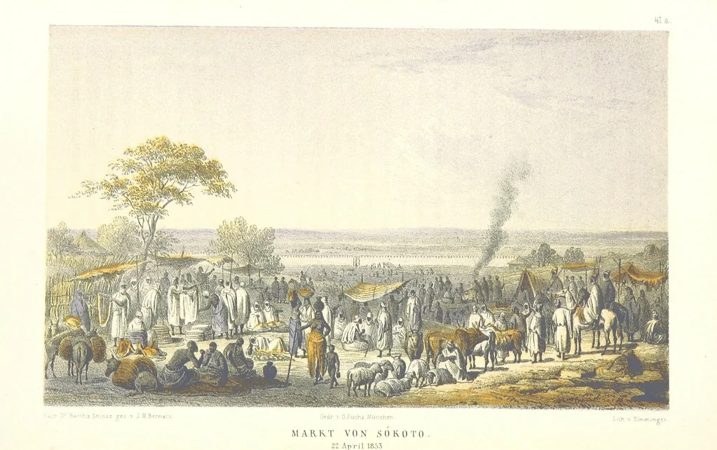 An illustration from Reisen und Entdeckungen in Nord- und Central-Afrika in den Jahren 1849 bis 1855. Von Dr. H. Barth. Tagebuch seiner im Auftrag der Brittischen Regierung unternommenen Reise ... Mit Karten, Holzschnitten und Bildern. L.P, 1857, leaf 212