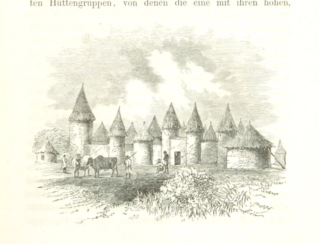 An illustration from Reisen und Entdeckungen in Nord- und Central-Afrika in den Jahren 1849 bis 1855. Von Dr. H. Barth. Tagebuch seiner im Auftrag der Brittischen Regierung unternommenen Reise ... Mit Karten, Holzschnitten und Bildern. L.P, 1857, leaf 367