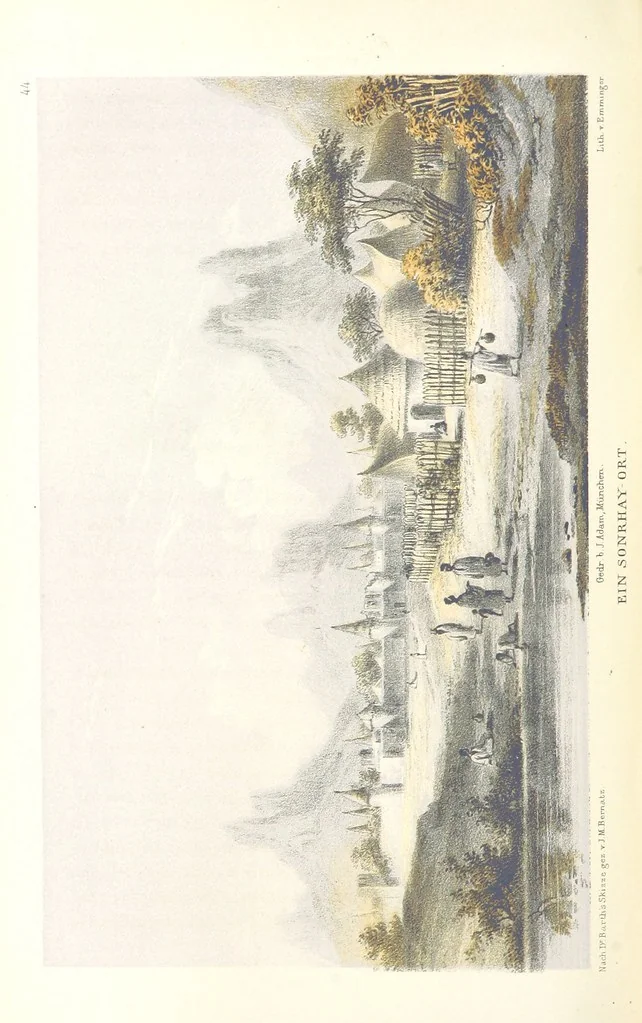 An illustration from Reisen und Entdeckungen in Nord- und Central-Afrika in den Jahren 1849 bis 1855. Von Dr. H. Barth. Tagebuch seiner im Auftrag der Brittischen Regierung unternommenen Reise ... Mit Karten, Holzschnitten und Bildern. L.P, 1857, leaf 374