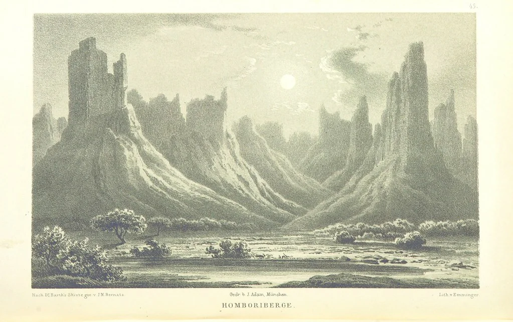 An illustration from Reisen und Entdeckungen in Nord- und Central-Afrika in den Jahren 1849 bis 1855. Von Dr. H. Barth. Tagebuch seiner im Auftrag der Brittischen Regierung unternommenen Reise ... Mit Karten, Holzschnitten und Bildern. L.P, 1857, leaf 378