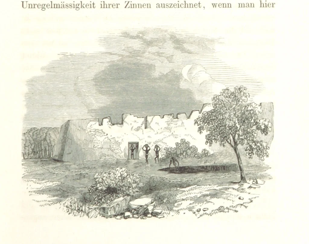An illustration from Reisen und Entdeckungen in Nord- und Central-Afrika in den Jahren 1849 bis 1855. Von Dr. H. Barth. Tagebuch seiner im Auftrag der Brittischen Regierung unternommenen Reise ... Mit Karten, Holzschnitten und Bildern. L.P, 1857, leaf 61