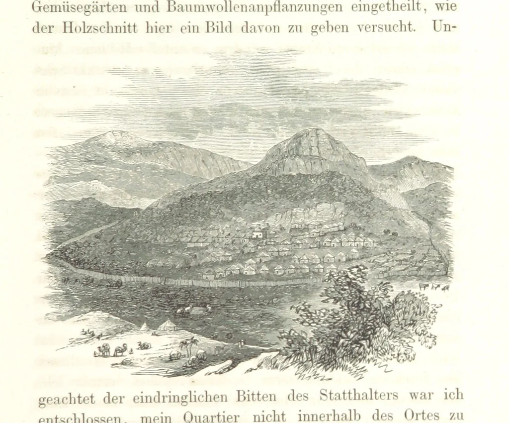 An illustration from Reisen und Entdeckungen in Nord- und Central-Afrika in den Jahren 1849 bis 1855. Von Dr. H. Barth. Tagebuch seiner im Auftrag der Brittischen Regierung unternommenen Reise ... Mit Karten, Holzschnitten und Bildern. L.P, 1857, leaf 79