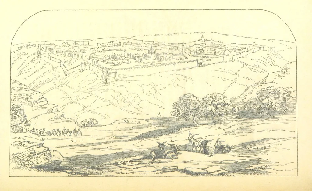 An illustration from A Pilgrimage through the Holy Land, explanatory of the Diorama of Jerusalem and the Holy Land, painted under the direction of Mr. W. Beverly, from original sketches ... by Mr. W. H. Bartlett. [With illustrations, 1850, leaf 66