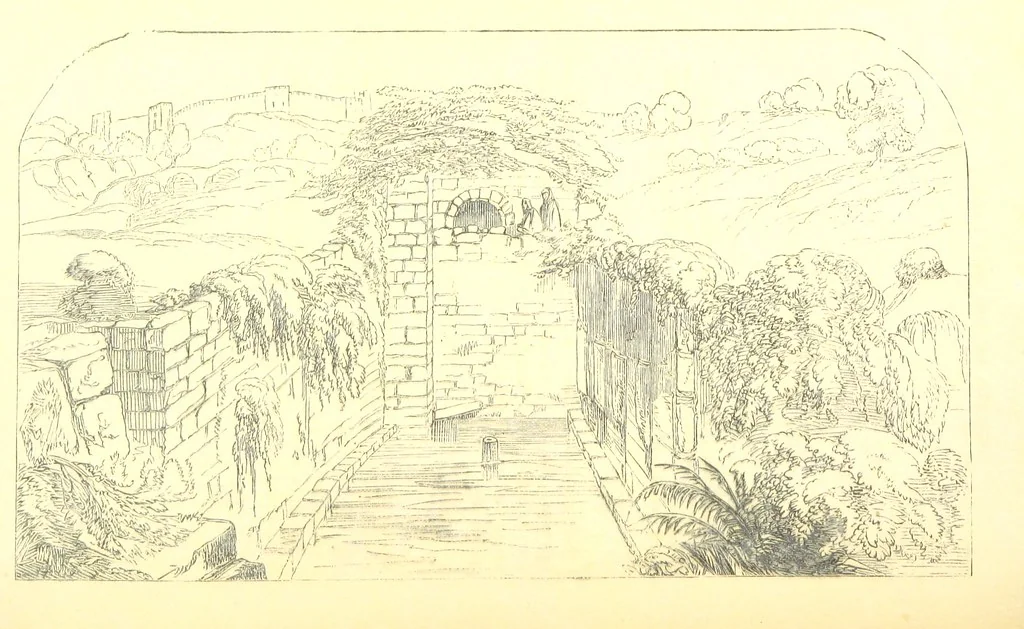 An illustration from A Pilgrimage through the Holy Land, explanatory of the Diorama of Jerusalem and the Holy Land, painted under the direction of Mr. W. Beverly, from original sketches ... by Mr. W. H. Bartlett. [With illustrations, 1850, leaf 74