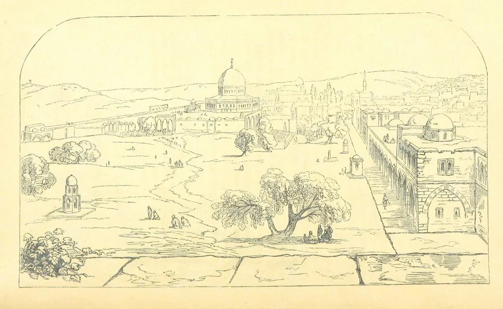 An illustration from A Pilgrimage through the Holy Land, explanatory of the Diorama of Jerusalem and the Holy Land, painted under the direction of Mr. W. Beverly, from original sketches ... by Mr. W. H. Bartlett. [With illustrations, 1850, leaf 77