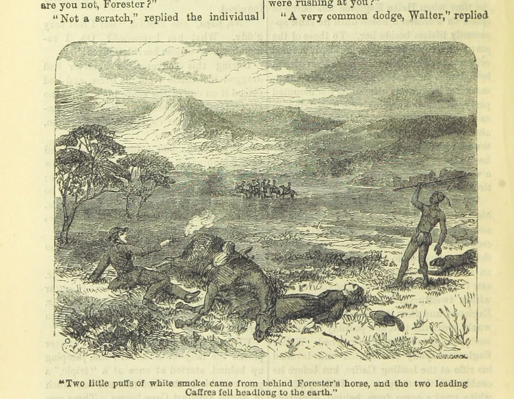 An illustration from Beeton's Brave Tales, Bold Ballads, and Travels and Perils by Land and Sea. Illustrated ... Edited by S. O. Beeton, 1872, leaf 618