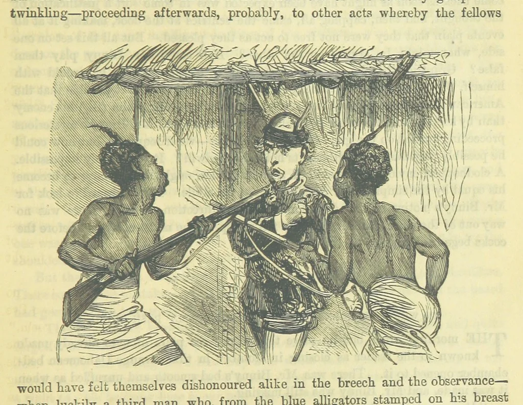 An illustration from Beeton's Brave Tales, Bold Ballads, and Travels and Perils by Land and Sea. Illustrated ... Edited by S. O. Beeton, 1872, leaf 845