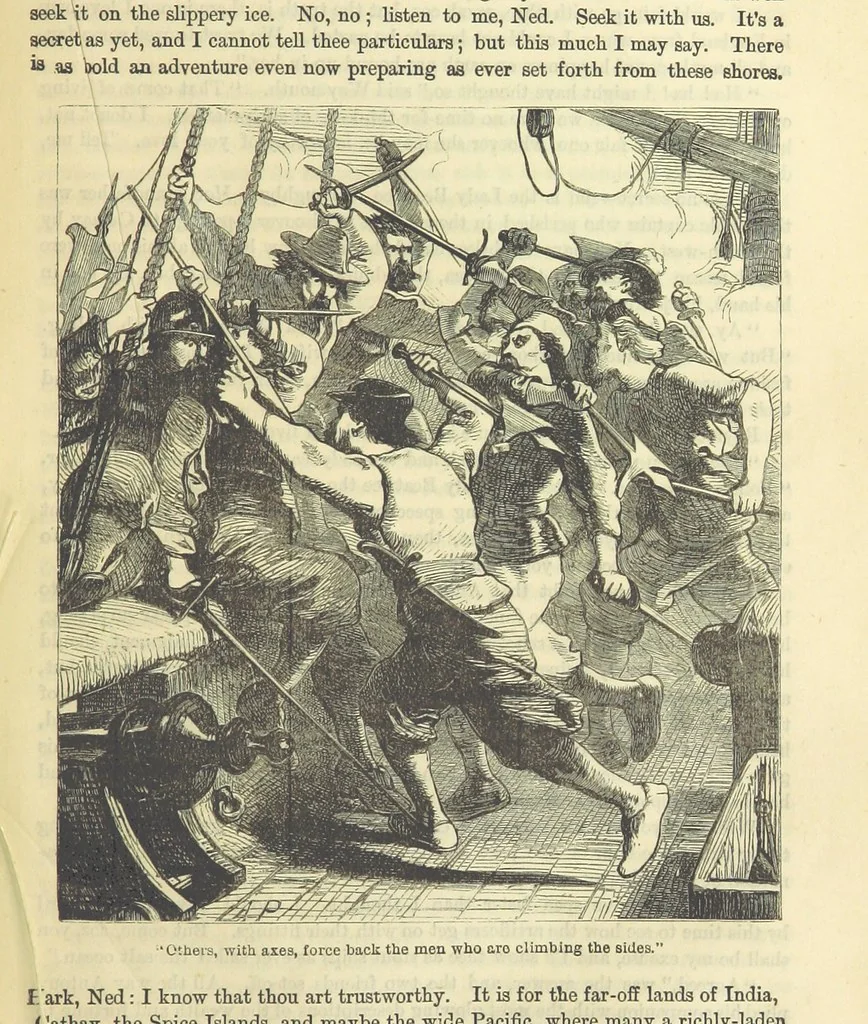 An illustration from Beeton's Historical Romances, Daring Deeds, and Animal Stories. Illustrated, etc, 1871, leaf 49