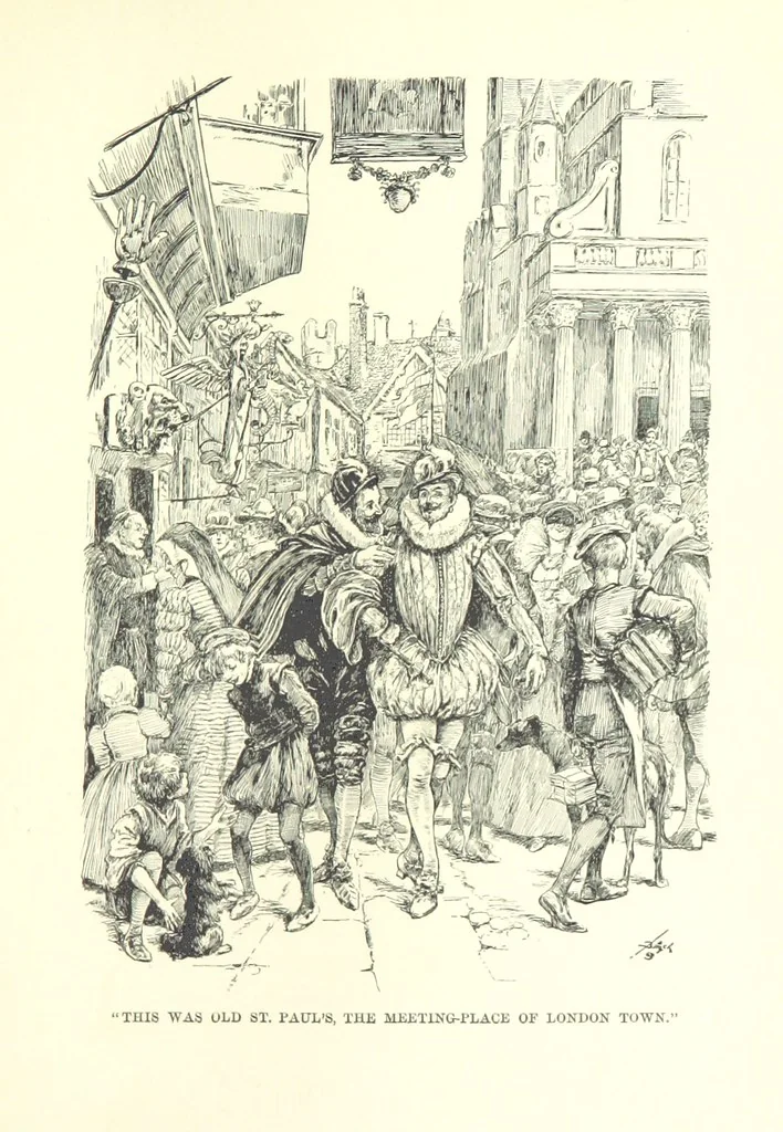 An illustration from Master Skylark. A story of Shakspere's time ... Illustrations by R. B. Birch, 1897, leaf 169