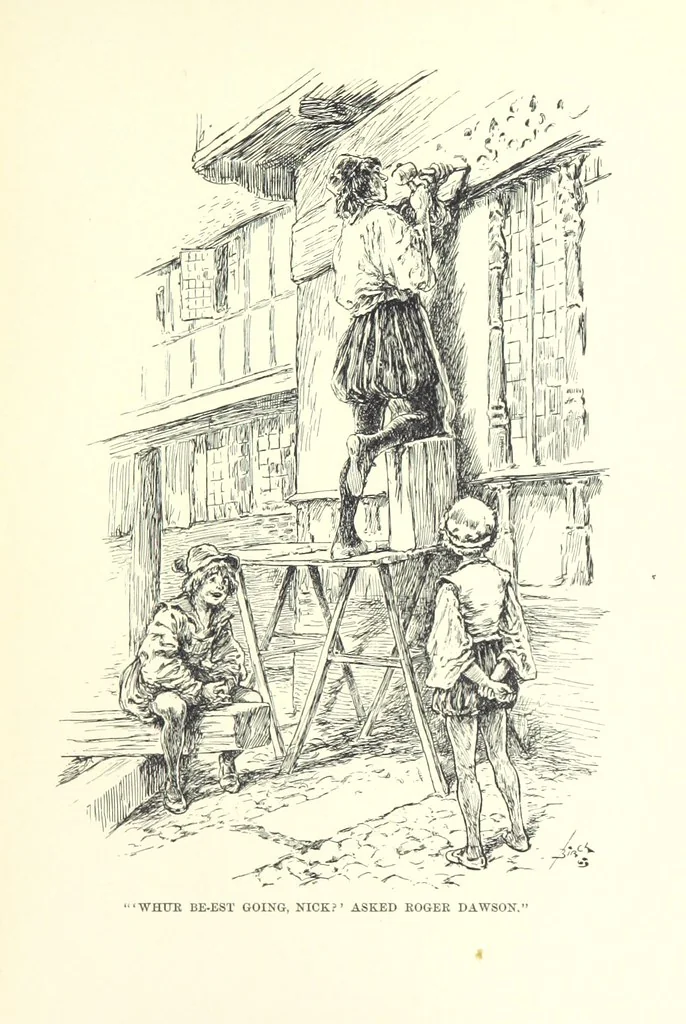 An illustration from Master Skylark. A story of Shakspere's time ... Illustrations by R. B. Birch, 1897, leaf 55