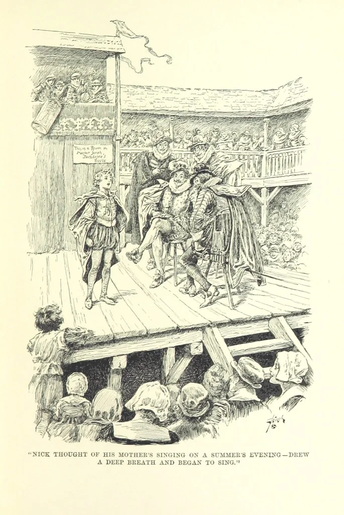An illustration from Master Skylark. A story of Shakspere's time ... Illustrations by R. B. Birch, 1897, leaf 93