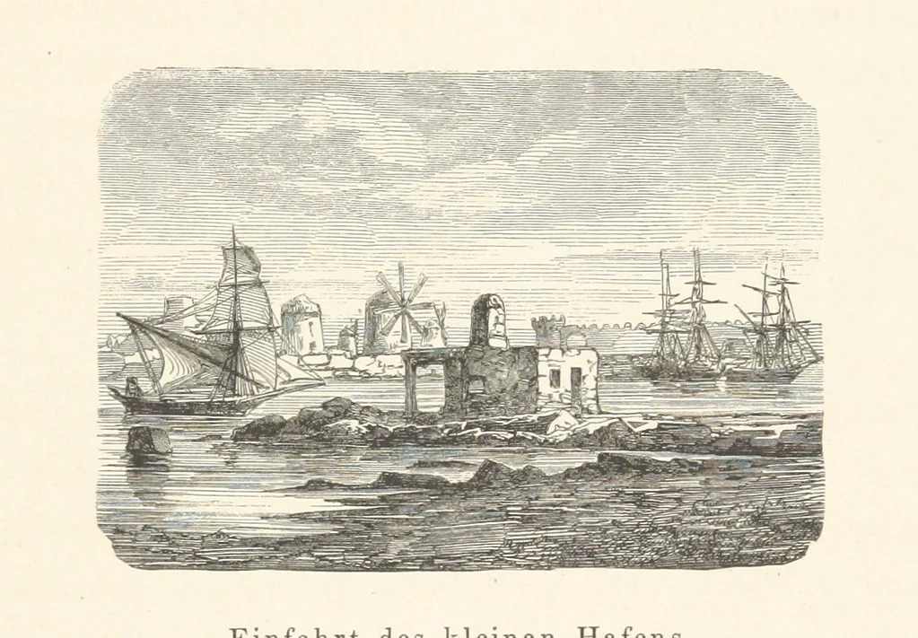 An illustration from Die Insel Rhodus, aus eigener Anschauung und nach den vorhandenen Quellen historisch, geographisch, archäologisch, malerisch beschrieben und durch Originalradirungen und Holzschnitte nach eigenen Naturstudien und Zeichnungen illustrirt. F.P, 1862, leaf 115