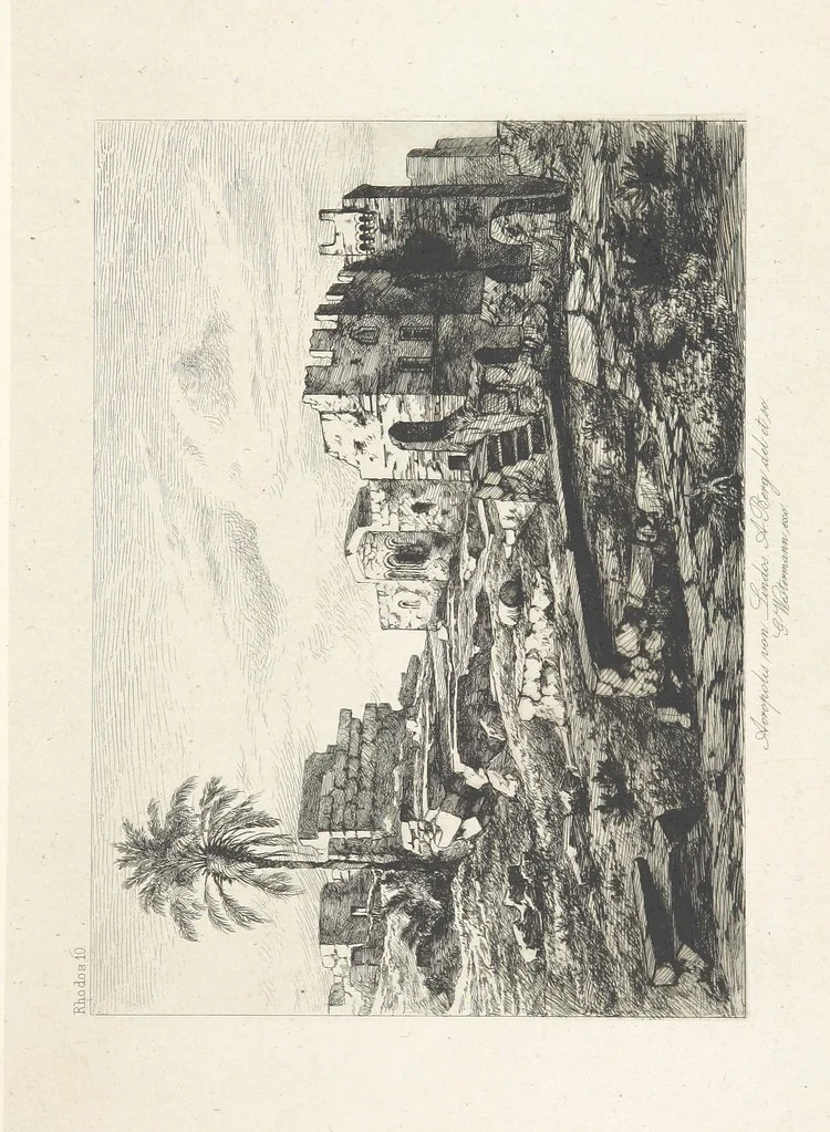 An illustration from Die Insel Rhodus, aus eigener Anschauung und nach den vorhandenen Quellen historisch, geographisch, archäologisch, malerisch beschrieben und durch Originalradirungen und Holzschnitte nach eigenen Naturstudien und Zeichnungen illustrirt. F.P, 1862, leaf 129
