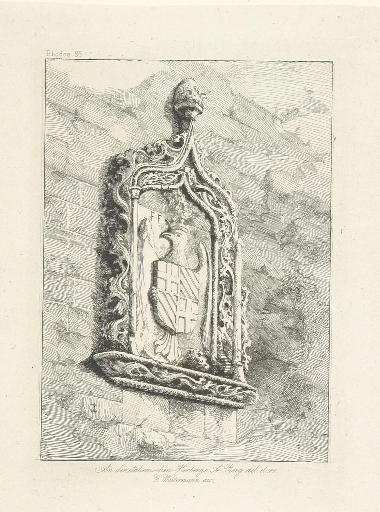 An illustration from Die Insel Rhodus, aus eigener Anschauung und nach den vorhandenen Quellen historisch, geographisch, archäologisch, malerisch beschrieben und durch Originalradirungen und Holzschnitte nach eigenen Naturstudien und Zeichnungen illustrirt. F.P, 1862, leaf 285