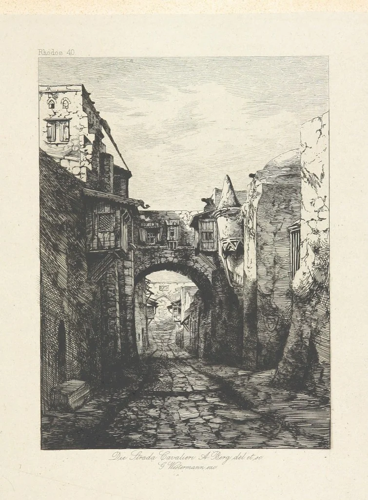 An illustration from Die Insel Rhodus, aus eigener Anschauung und nach den vorhandenen Quellen historisch, geographisch, archäologisch, malerisch beschrieben und durch Originalradirungen und Holzschnitte nach eigenen Naturstudien und Zeichnungen illustrirt. F.P, 1862, leaf 423