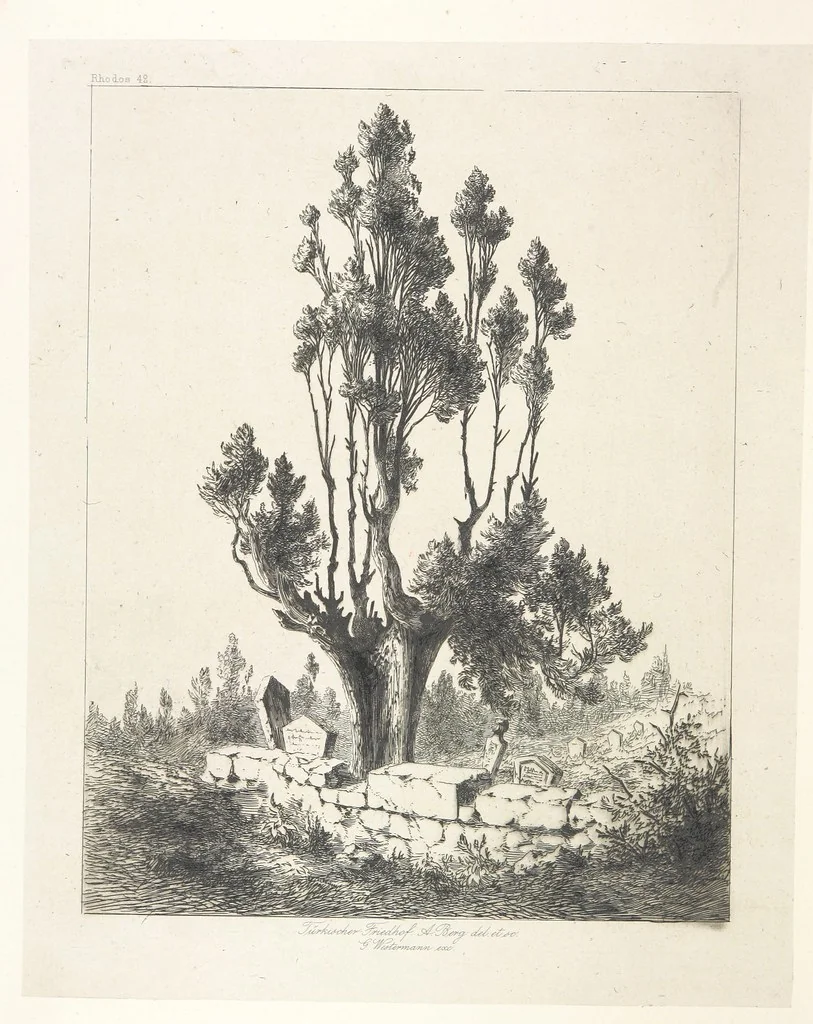 An illustration from Die Insel Rhodus, aus eigener Anschauung und nach den vorhandenen Quellen historisch, geographisch, archäologisch, malerisch beschrieben und durch Originalradirungen und Holzschnitte nach eigenen Naturstudien und Zeichnungen illustrirt. F.P, 1862, leaf 442
