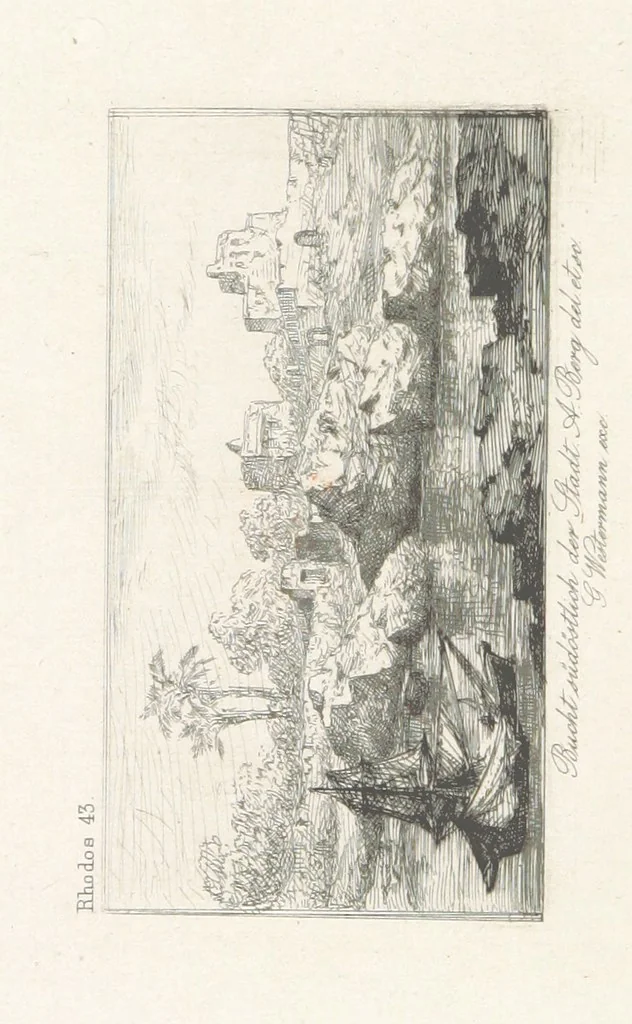 An illustration from Die Insel Rhodus, aus eigener Anschauung und nach den vorhandenen Quellen historisch, geographisch, archäologisch, malerisch beschrieben und durch Originalradirungen und Holzschnitte nach eigenen Naturstudien und Zeichnungen illustrirt. F.P, 1862, leaf 444