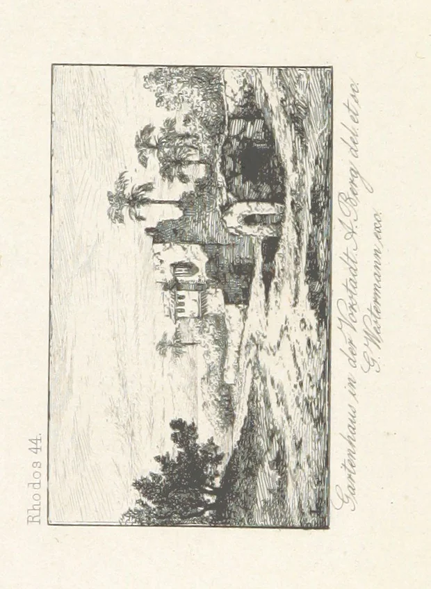 An illustration from Die Insel Rhodus, aus eigener Anschauung und nach den vorhandenen Quellen historisch, geographisch, archäologisch, malerisch beschrieben und durch Originalradirungen und Holzschnitte nach eigenen Naturstudien und Zeichnungen illustrirt. F.P, 1862, leaf 446