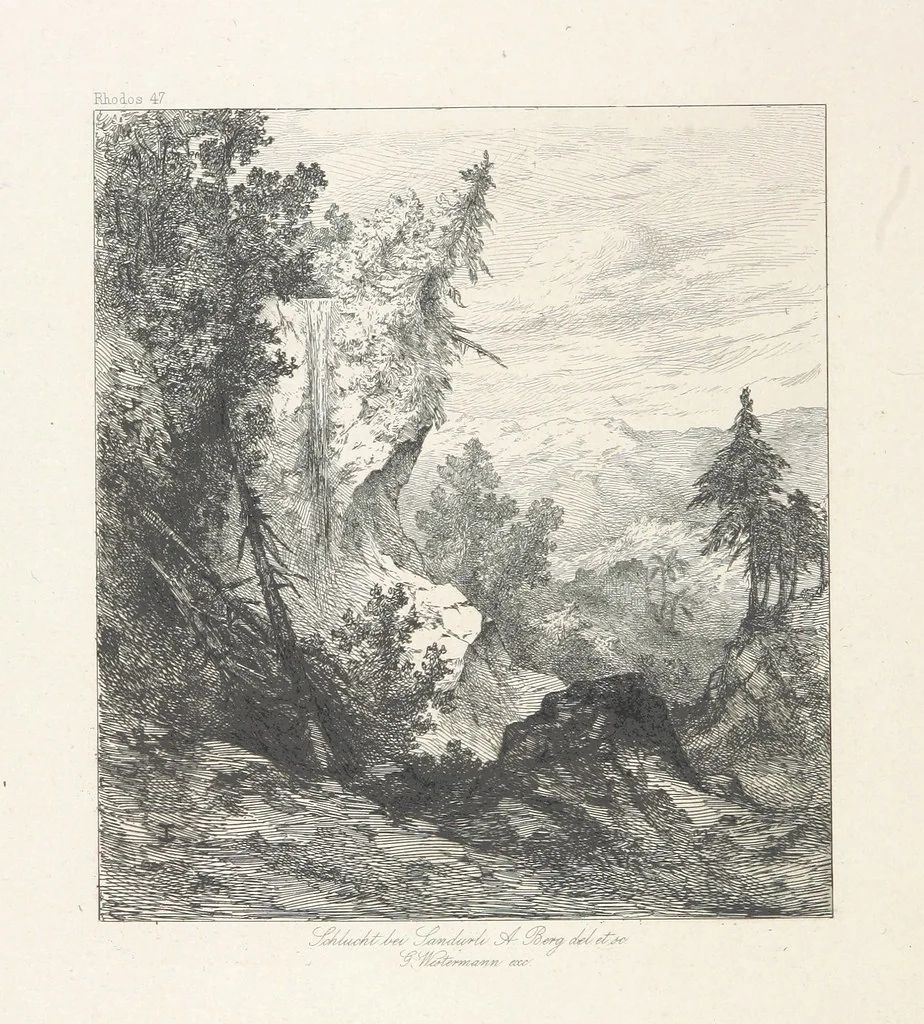 An illustration from Die Insel Rhodus, aus eigener Anschauung und nach den vorhandenen Quellen historisch, geographisch, archäologisch, malerisch beschrieben und durch Originalradirungen und Holzschnitte nach eigenen Naturstudien und Zeichnungen illustrirt. F.P, 1862, leaf 464