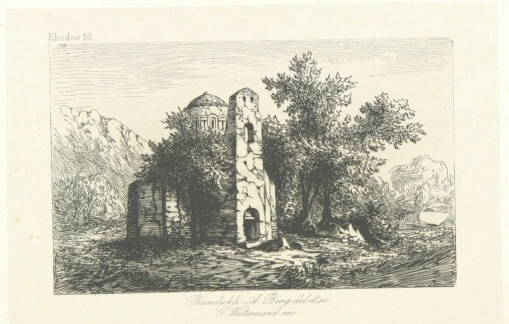 An illustration from Die Insel Rhodus, aus eigener Anschauung und nach den vorhandenen Quellen historisch, geographisch, archäologisch, malerisch beschrieben und durch Originalradirungen und Holzschnitte nach eigenen Naturstudien und Zeichnungen illustrirt. F.P, 1862, leaf 524
