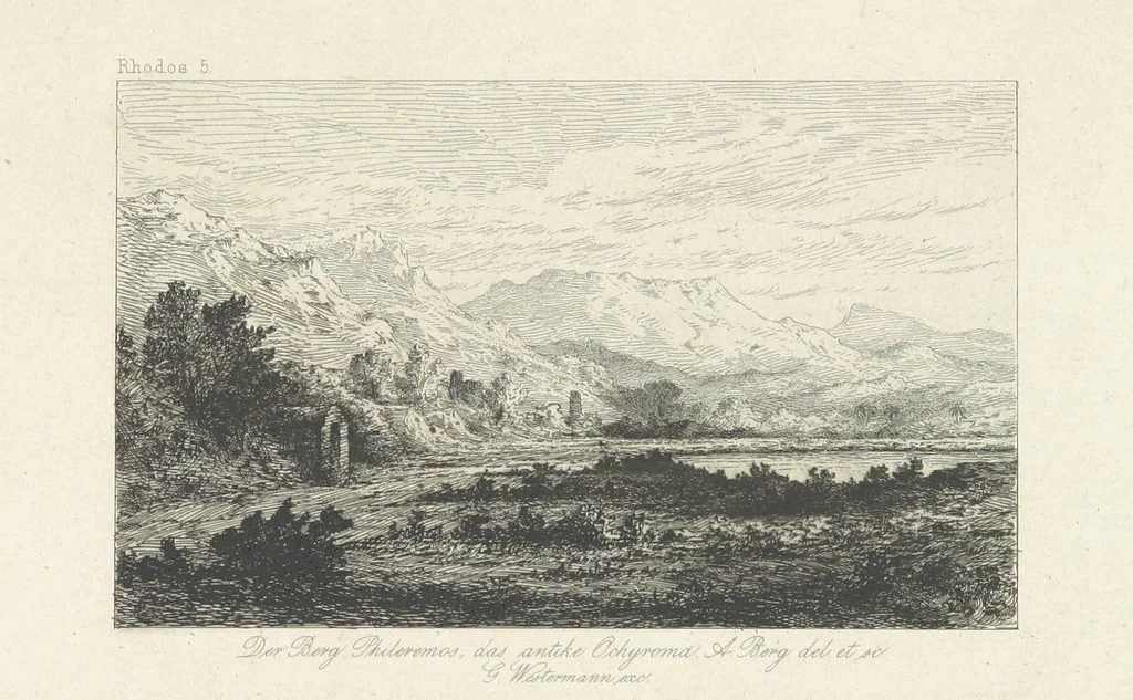 An illustration from Die Insel Rhodus, aus eigener Anschauung und nach den vorhandenen Quellen historisch, geographisch, archäologisch, malerisch beschrieben und durch Originalradirungen und Holzschnitte nach eigenen Naturstudien und Zeichnungen illustrirt. F.P, 1862, leaf 55