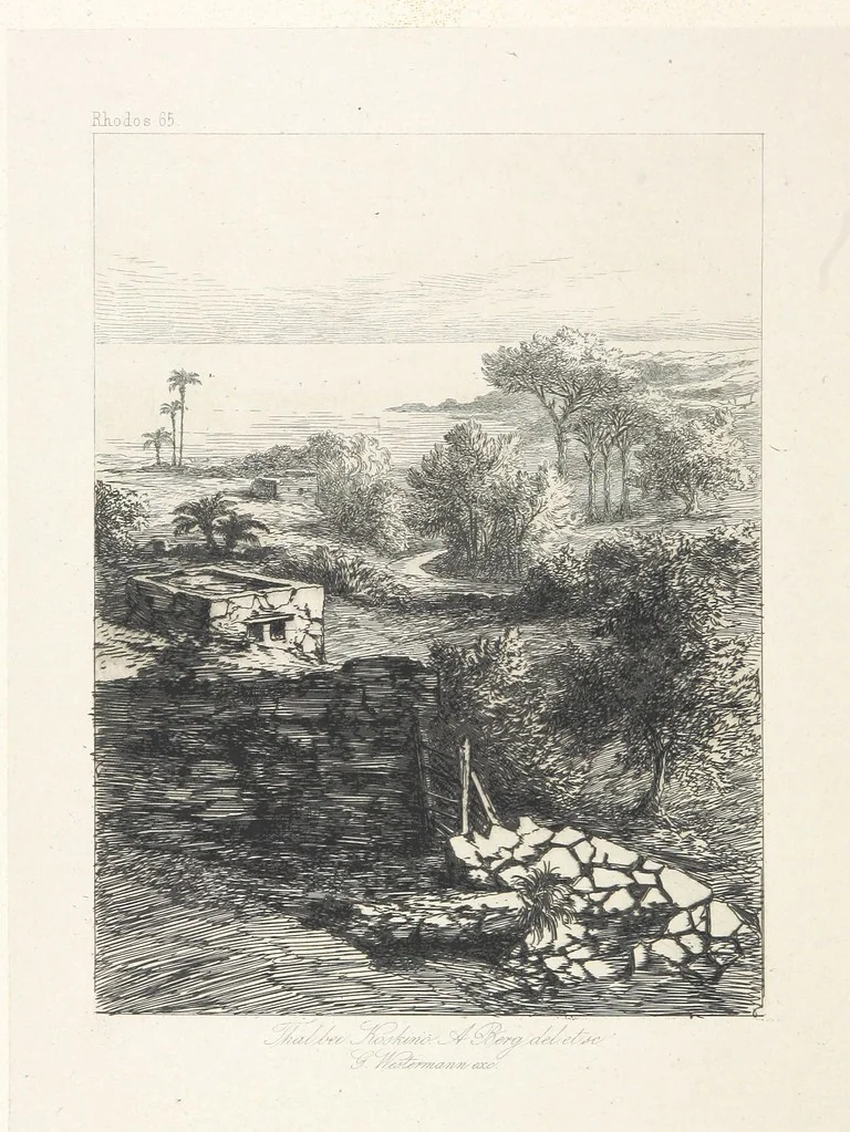An illustration from Die Insel Rhodus, aus eigener Anschauung und nach den vorhandenen Quellen historisch, geographisch, archäologisch, malerisch beschrieben und durch Originalradirungen und Holzschnitte nach eigenen Naturstudien und Zeichnungen illustrirt. F.P, 1862, leaf 566