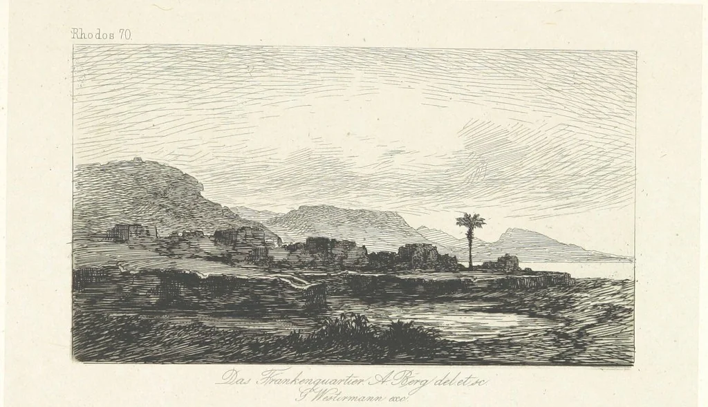 An illustration from Die Insel Rhodus, aus eigener Anschauung und nach den vorhandenen Quellen historisch, geographisch, archäologisch, malerisch beschrieben und durch Originalradirungen und Holzschnitte nach eigenen Naturstudien und Zeichnungen illustrirt. F.P, 1862, leaf 609