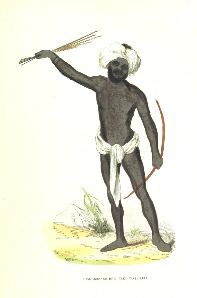 An illustration from Die Völker des Erdballs nach ihrer Abstammung und Verwandtschaft, und ihren Eigenthümlichkeiten in Regierungsform, Religion, Sitte und Tracht ... Mit ... colorirten Abbildungen, 1845, leaf 593