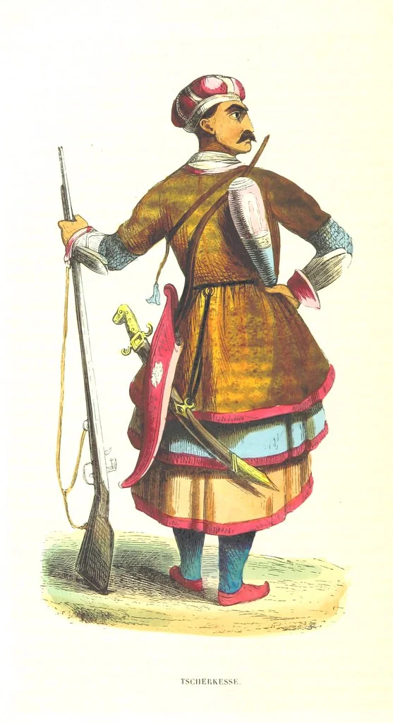 An illustration from Die Völker des Erdballs nach ihrer Abstammung und Verwandtschaft, und ihren Eigenthümlichkeiten in Regierungsform, Religion, Sitte und Tracht ... Mit ... colorirten Abbildungen, 1845, leaf 856