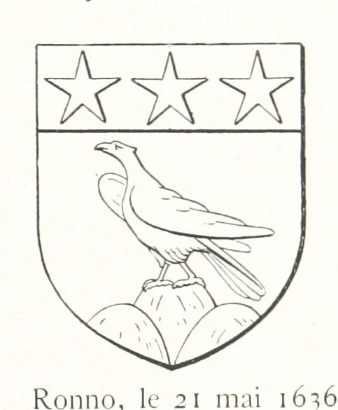An illustration from Beaujolais-Forez-Dombes. Thizy et les environs. Armorial et notes généalogiques. Ouvrage orné de 380 gravures et rédigé d'après les notes éparses laissées par Étienne Mulsant, etc, 1899, leaf 13