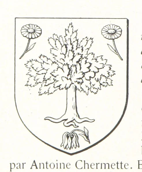 An illustration from Beaujolais-Forez-Dombes. Thizy et les environs. Armorial et notes généalogiques. Ouvrage orné de 380 gravures et rédigé d'après les notes éparses laissées par Étienne Mulsant, etc, 1899, leaf 16