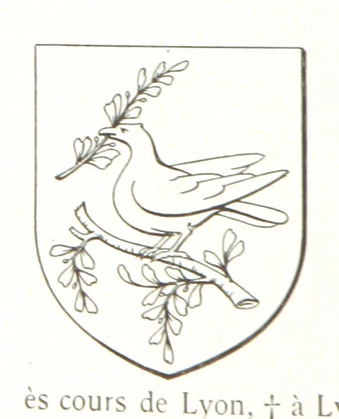 An illustration from Beaujolais-Forez-Dombes. Thizy et les environs. Armorial et notes généalogiques. Ouvrage orné de 380 gravures et rédigé d'après les notes éparses laissées par Étienne Mulsant, etc, 1899, leaf 40