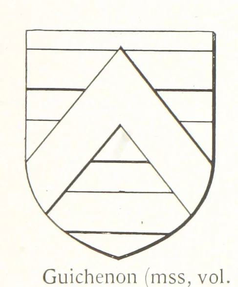 An illustration from Beaujolais-Forez-Dombes. Thizy et les environs. Armorial et notes généalogiques. Ouvrage orné de 380 gravures et rédigé d'après les notes éparses laissées par Étienne Mulsant, etc, 1899, leaf 42