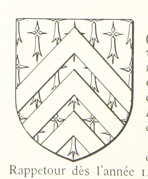 An illustration from Beaujolais-Forez-Dombes. Thizy et les environs. Armorial et notes généalogiques. Ouvrage orné de 380 gravures et rédigé d'après les notes éparses laissées par Étienne Mulsant, etc, 1899, leaf 42
