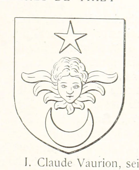 An illustration from Beaujolais-Forez-Dombes. Thizy et les environs. Armorial et notes généalogiques. Ouvrage orné de 380 gravures et rédigé d'après les notes éparses laissées par Étienne Mulsant, etc, 1899, leaf 43