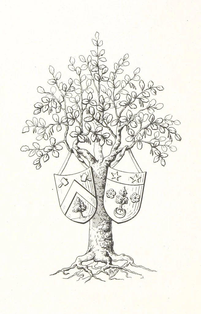 An illustration from Beaujolais-Forez-Dombes. Thizy et les environs. Armorial et notes généalogiques. Ouvrage orné de 380 gravures et rédigé d'après les notes éparses laissées par Étienne Mulsant, etc, 1899, leaf 56