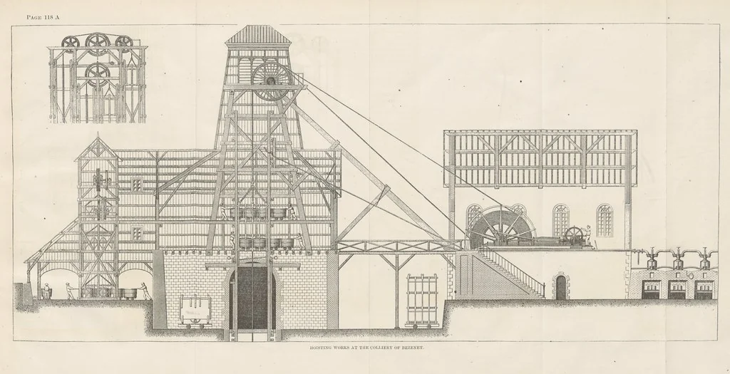 An illustration from Notices of Mining Machinery and various mechanical appliances in use chiefly in the Pacific States and Territories, for mining, raising, and working ores, etc, 1871, leaf 135