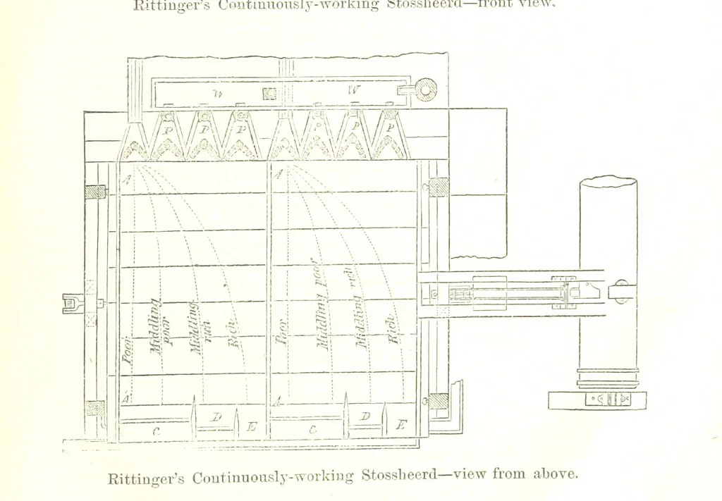 An illustration from Notices of Mining Machinery and various mechanical appliances in use chiefly in the Pacific States and Territories, for mining, raising, and working ores, etc, 1871, leaf 261
