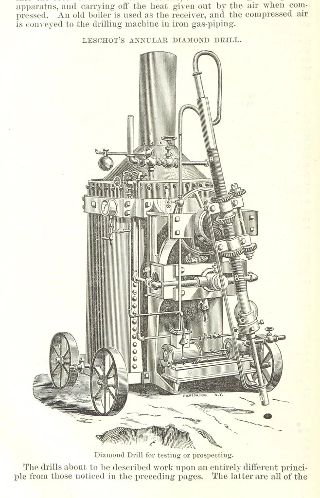 An illustration from Notices of Mining Machinery and various mechanical appliances in use chiefly in the Pacific States and Territories, for mining, raising, and working ores, etc, 1871, leaf 60